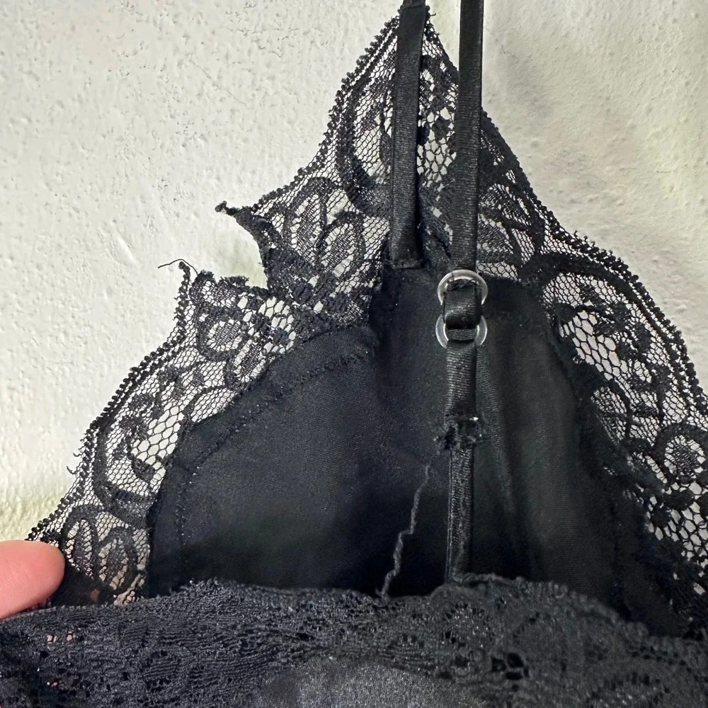 Vintage Chanteause Slip Dress Lingerie Women's Medium Black Lace‎ Side Slit Gown - Picture 7 of 7